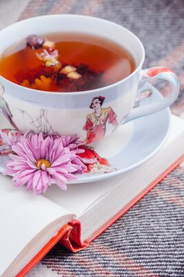 Sticker Teeaufguss mit Obst und Blumen
