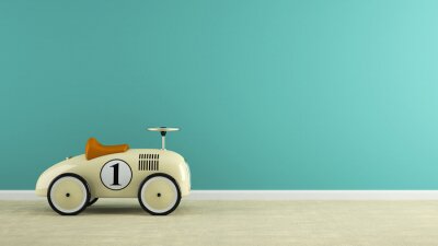 Sticker Teil des Interieurs mit stilvollen beige Spielzeugauto 3D-Rendering