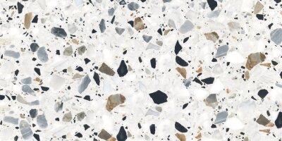 Sticker Terrazzo marble flooring seamless texture. Natural stones, granite, marble, quartz, limestone, concrete. Beige background with colored chips.