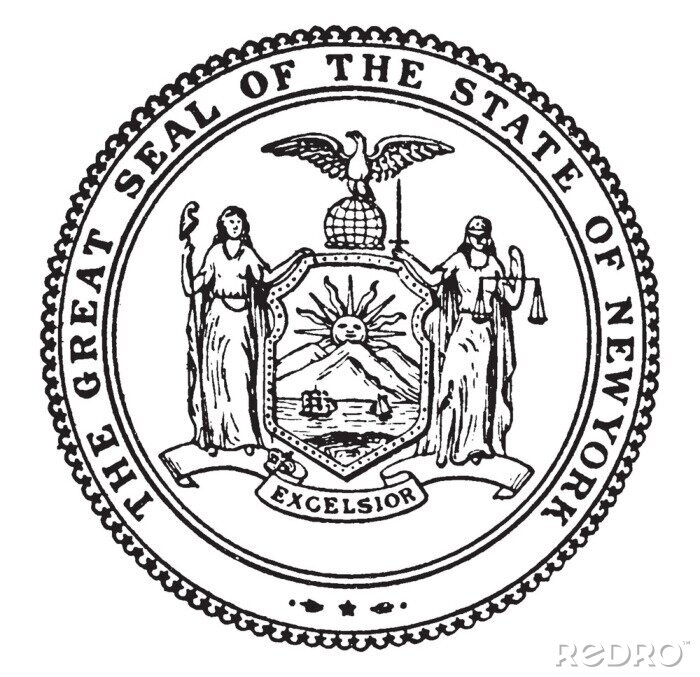 Sticker The Great Seal of the State of New York, vintage illustration