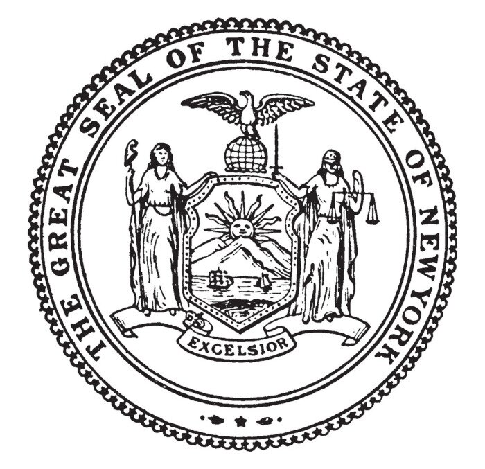 Sticker The Great Seal of the State of New York, vintage illustration