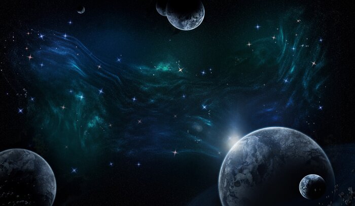 Sticker Thema Weltraum und unbekannte Planeten im All