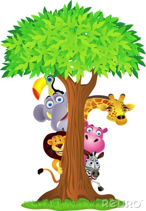 Sticker Tier versteckt sich hinter Baum
