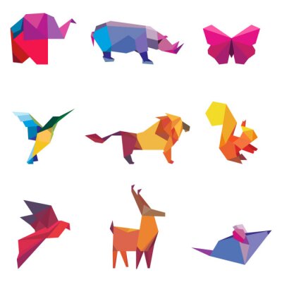 Sticker Tiere, die wie buntes Origami aussehen