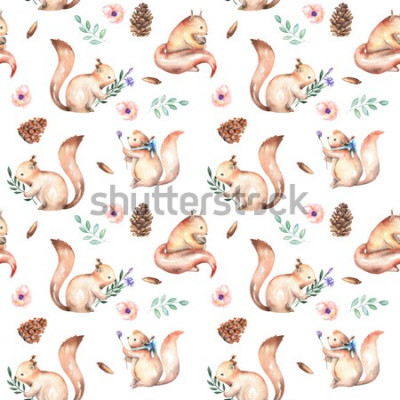 Sticker Tiere Eichhörnchen mit Blumenzweigen