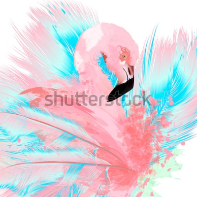 Sticker Tiere Flamingo und blau-rosa Federn