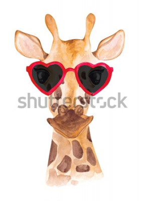 Sticker Tiere für Kinder Giraffe mit roter herzförmiger Brille