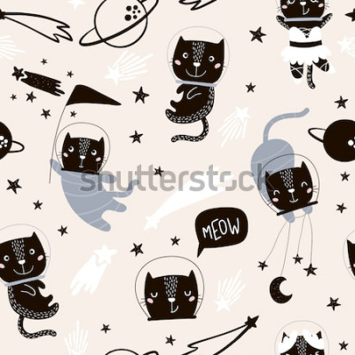 Sticker Tiere für Kinder schwarze Katzen im Weltraum