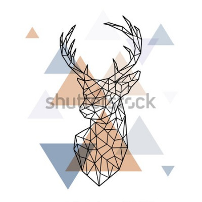 Sticker Tiere geometrischer Hirschkopf und Dreiecke
