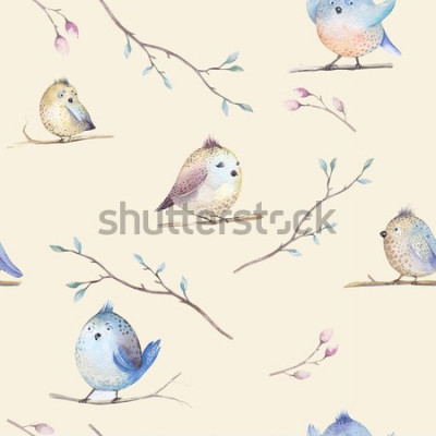Sticker Tiere Pastell-Vögel auf Zweigen