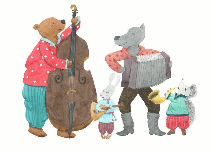 Sticker Tiere spielen Instrumente fröhliche Grafik