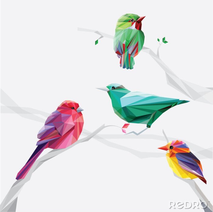 Sticker Tiere Wald geometrische Vögel sitzen auf einem Baum