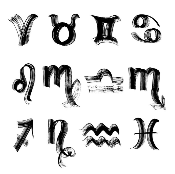 Sticker Tierkreiszeichen mit Pinsel gemalt