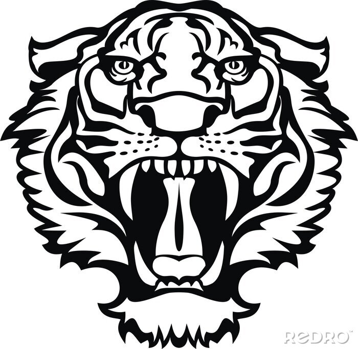 Sticker Tiger Grafik eines gefährlichen Tigers mit scharfen Zähnen