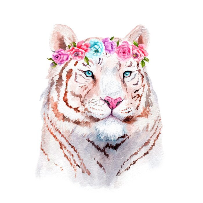 Sticker Tiger in einem Blumenkranz