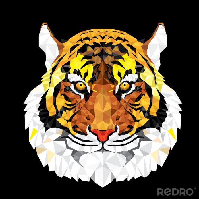 Sticker Tiger Kopf geometrische Muster schwarzer Hintergrund