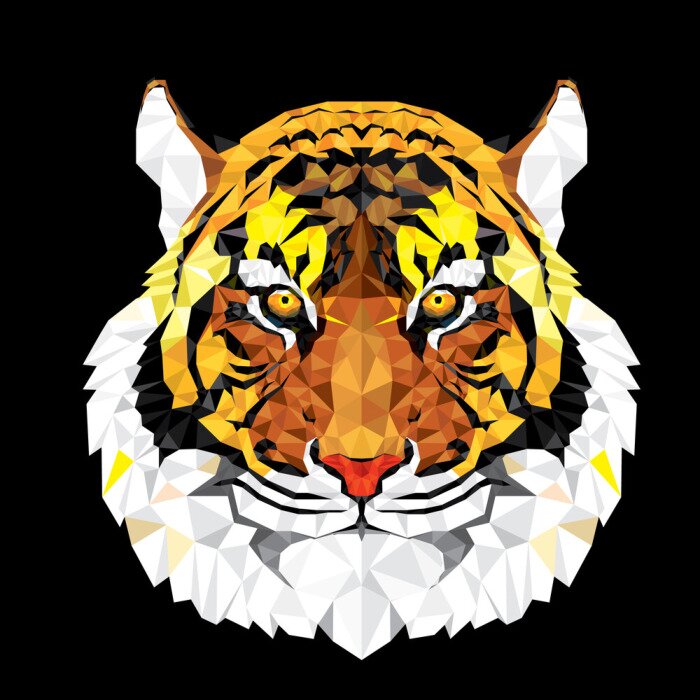 Sticker Tiger Kopf geometrische Muster schwarzer Hintergrund