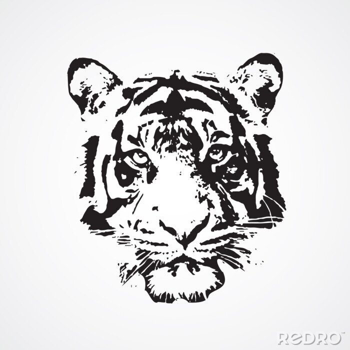 Sticker Tiger Kopfporträt schwarz-weiß