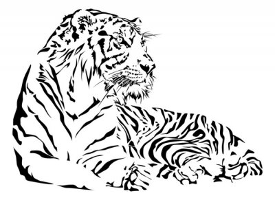 Sticker Tiger mit erhobenem Kopf schwarze Konturen