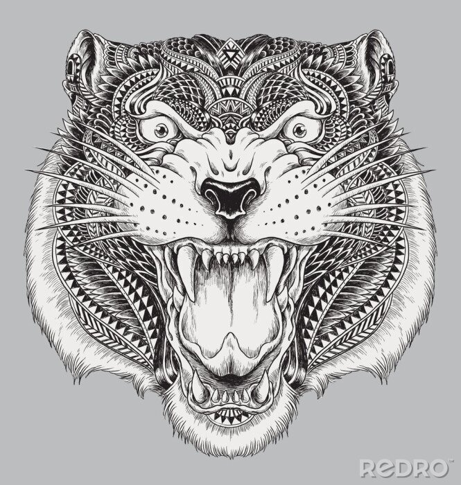 Sticker Tiger mit Mustern offenes Maul