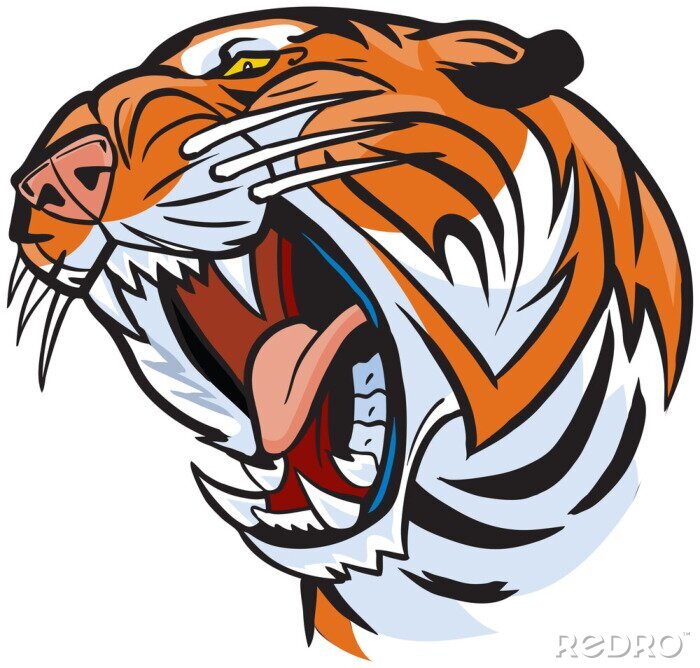 Sticker Tiger mit weit geöffnetem Maul Grafik