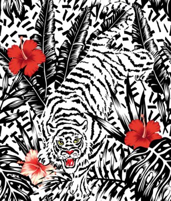 Tiger-motiv mit blumen