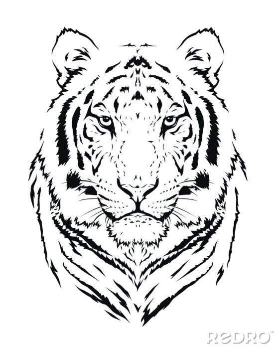 Sticker Tiger schwarzer Umriss weißer Hintergrund
