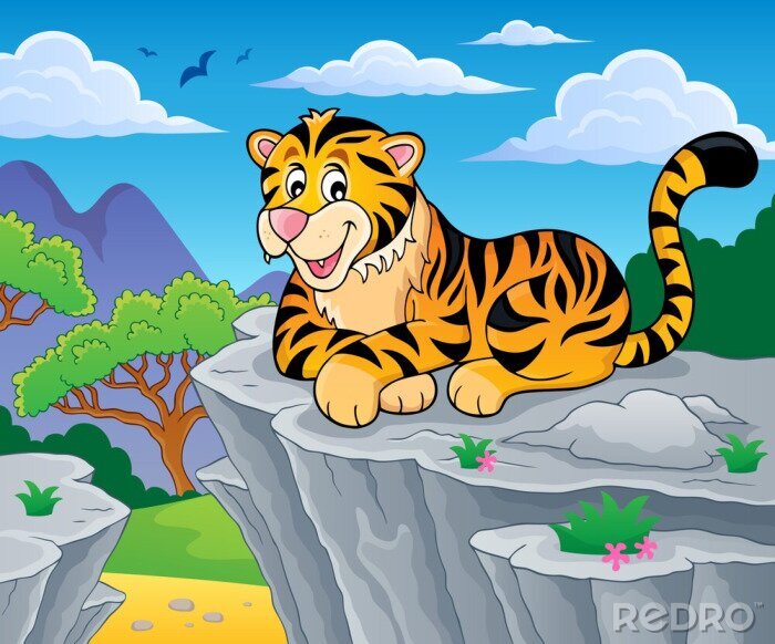 Sticker Tiger sitzend auf dem Felsen