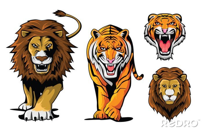 Sticker Tiger und Löwe in Bewegung Grafik