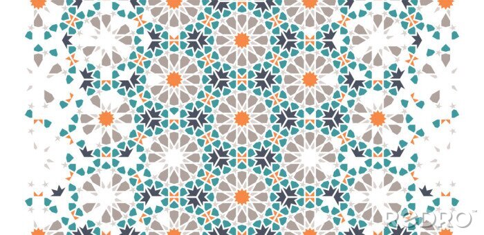 Sticker Tile repeating vector border. Geometric halftone pattern with colorful arabesque disintegration