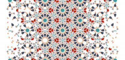 Sticker Tile repeating vector border. Geometric halftone pattern with colorful arabesque disintegration