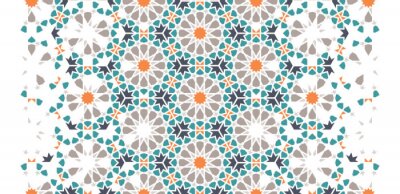 Sticker Tile repeating vector border. Geometric halftone pattern with colorful arabesque disintegration