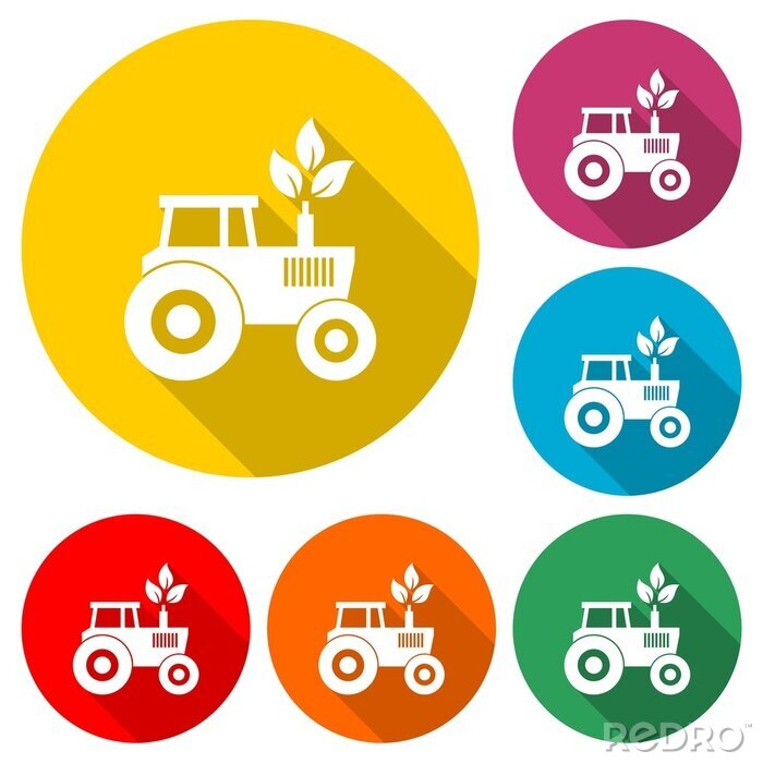 Sticker Tractor logo icon or logo, color set with long shadow