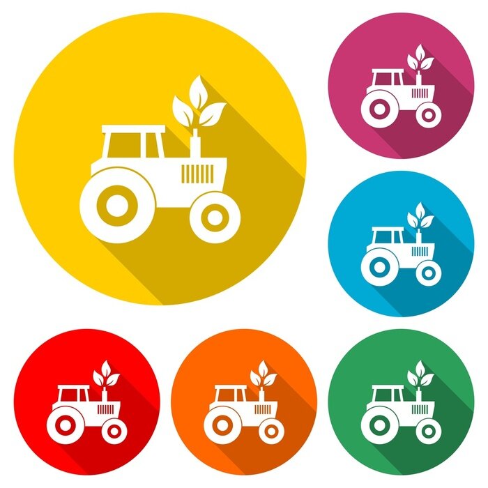Sticker Tractor logo icon or logo, color set with long shadow