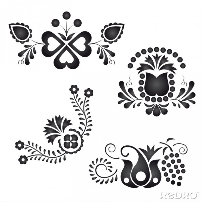 Sticker Traditional Folk Ornamenten auf weißem Hintergrund