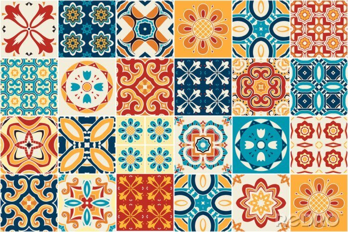 Sticker Traditional ornate decorative tiles. azulejos. Vector.