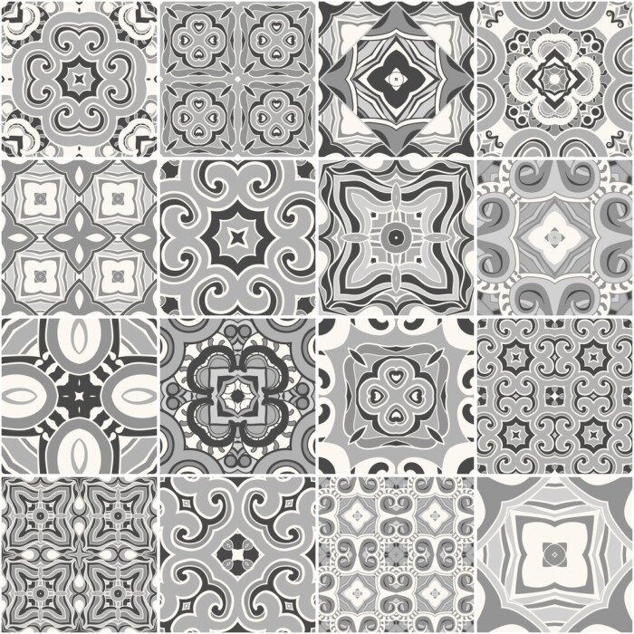 Sticker Traditional ornate portuguese decorative tiles azulejos in shades of gray