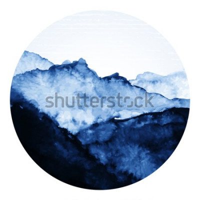 Sticker Traditionelle asiatische Tintenkunst mit Bergen. Vektorgrafikenillustration