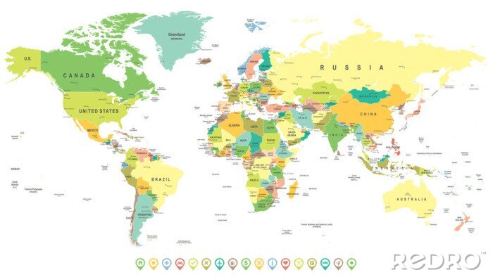 Sticker Traditionelle Illustration der Weltkarte