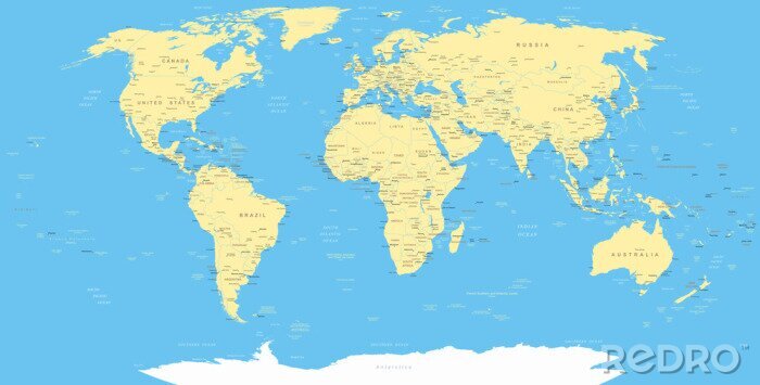 Sticker Traditionelle Weltkarte mit gelben Kontinenten