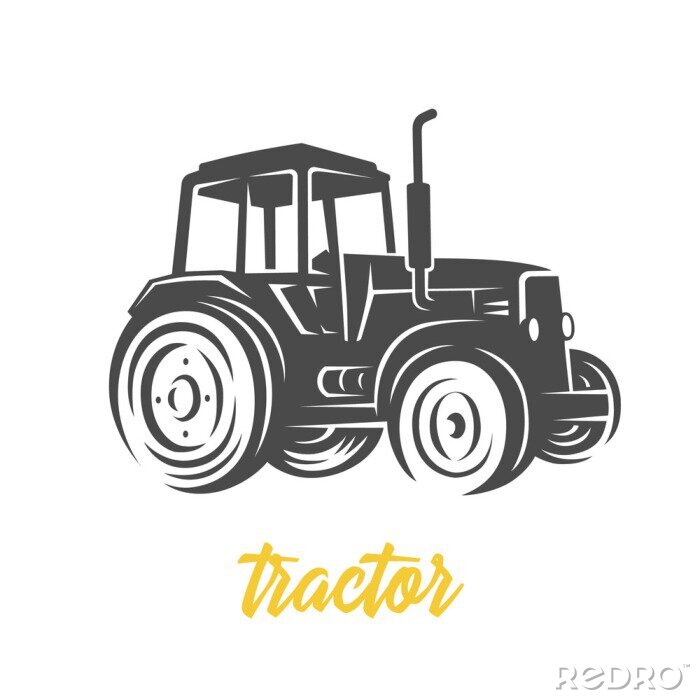 Sticker Traktor. Schwarz-Weiß-Darstellung.