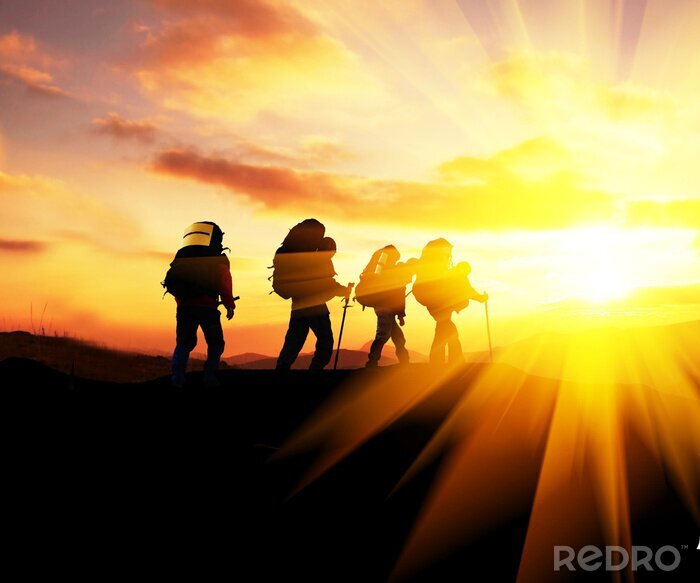 Sticker Trekking bei Sonnenuntergang