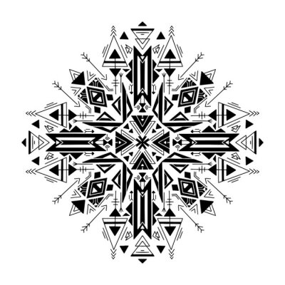 Sticker Tribal geometric mandala. Black native ornament on a white background. Mystical pattern. Vector folk pattern for cards, stickers, scrapbooking decoration and your creativity.