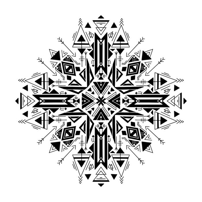 Sticker Tribal geometric mandala. Black native ornament on a white background. Mystical pattern. Vector folk pattern for cards, stickers, scrapbooking decoration and your creativity.