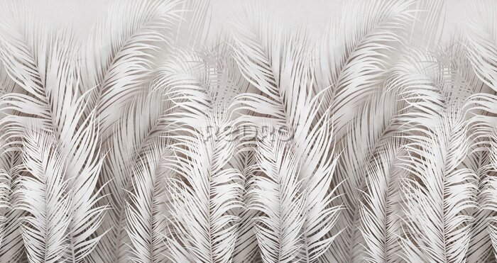 Sticker Tropical palm leafs on grunge background. 
