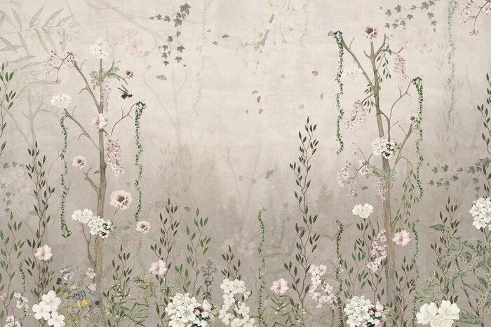 Sticker Tropical trees and leaves for digital printing wallpaper, custom design wallpaper - 3D illustration