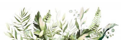 Sticker tropical watercolor herbal branch with leaves