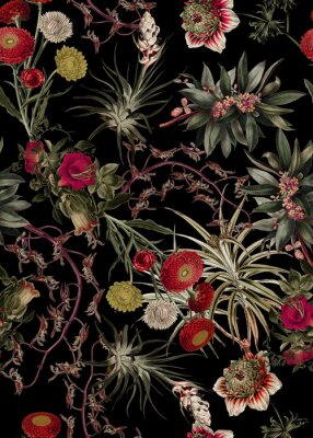 Tapete Tropisches Dickicht mit Blumen