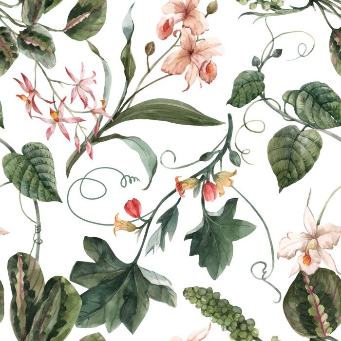 Sticker Tropisches nahtloses Vektormuster des Aquarells