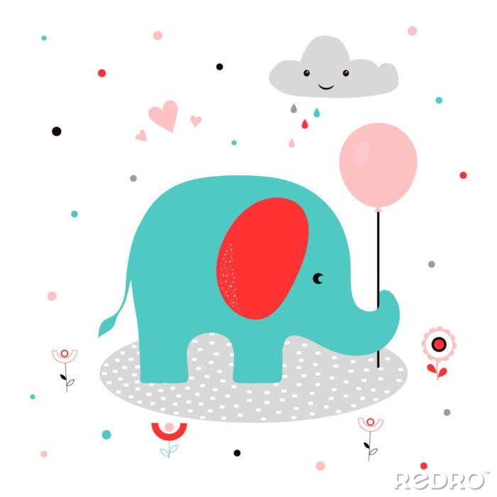 Sticker Türkisfarbener Elefant im skandinavischen Stil
